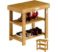 Casaria® 2en1 Meuble à Chaussures avec Banc en Bois d'acacia Dur Robuste étagère à Chaussures 2 tablettes Rangement Armoire