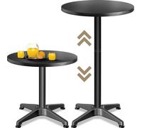 CASARIA® 2in1 Table haute réglable en hauteur 70-115cm aluminium rond acier inoxydable résistant aux intempéries Outdoor Indoor Camping Bistrotisch Balkonmöbel noir, Couleur:Noir