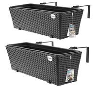 Casaria 2X Bac à Fleurs 11 litres Support de Montage intérieur extérieur jardinière Pot de Fleurs décoration Balcon terrasse Noir
