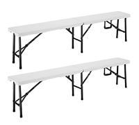 Casaria® 2X Bancs pliants en Plastique 180cm Banc de Camping Pliable Banc de Jardin Blanc pour Pique-Nique fête