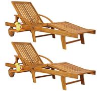 Casaria® 2X Chaise Longue Jardin Exterieur Tami Sun en Bois D Acacia Chaise Pliante avec Roues Type Transat Bain De Soleil Chaise Bois pour Salon De Jardin Exterieur