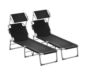 Casaria 2X Chaise Longue Pliable Hawaii Anthracite transat avec Pare-Soleil Bain de Soleil pour Plage Jardin Camping Transport
