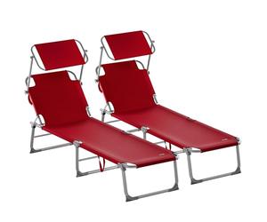 Casaria 2X Chaise Longue Pliable Hawaii Orange transat avec Pare-Soleil Bain de Soleil pour Plage Jardin Camping Transport