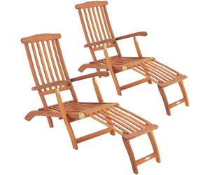 Casaria® 2X Chaise Longue Queen Mary Pliable Bois d'acacia Repose-Pieds transat de Jardin intérieur extérieur Balcon