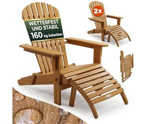 Casaria 2X Chaise Longue transat Adirondack en Bois d'acacia avec Repose-Pieds Bain de Soleil Sičge de Jardin Pliable Extérieur Balcon terrasse