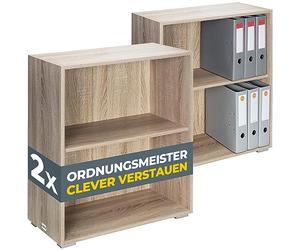 Casaria® 2X Étagères bibliothèque chêne 77x60x28 cm Meuble de Rangement Vela 2 Compartiments pour Salon Bureau Chambre