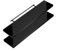 Casaria 2X Étagères Murales Flottantes 110 cm Noir Brillant MDF Robuste Effet Flottant étagère Bois Rangement décoration