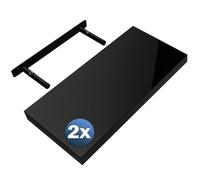 Casaria 2X Étagères Murales Flottantes 50 cm Noir Brillant MDF Robuste Effet Flottant étagère Bois Rangement décoration