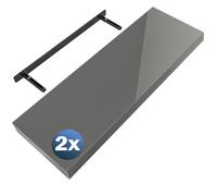 Casaria 2X Étagères Murales Flottantes 70 cm Gris Brillant MDF Robuste Effet Flottant étagère Bois Rangement décoration