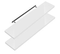 Casaria 2X Étagères Murales Flottantes 90 cm Blanc Brillant MDF Robuste Effet Flottant étagère Bois Rangement décoration