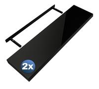 Casaria 2X Étagères Murales Flottantes 90 cm Noir Brillant MDF Robuste Effet Flottant étagère Bois Rangement décoration
