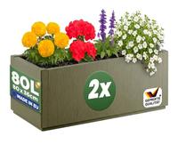 Casaria® 2X Jardinière Ethica Vert Olive 80x36x36cm 80L Résistante Fond d'écoulement - Bac à Fleurs Pot de Fleurs Jardin Balcon