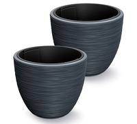 Casaria® 2X Pot de Fleurs Anthracite Rond 40x32cm résistant aux intempéries jardinière Bac à Fleurs Cache-Pot Pot cannelé