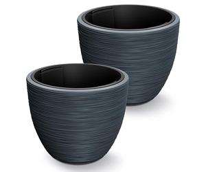 Casaria® 2X Pot de Fleurs Anthracite Rond 40x32cm résistant aux intempéries jardinière Bac à Fleurs Cache-Pot Pot cannelé