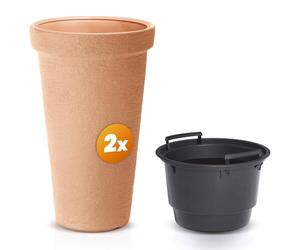 Casaria® 2X Pot de Fleurs XXL Terracotta 42L Bac à Plantes 63x40cm Rond résistant à l'hiver Jardin terrasse Cache-Pot Bac à Fleurs