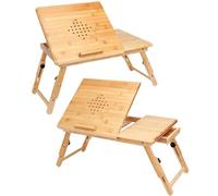 CASARIA® 2X Table de lit Pliable Support Ordinateur Portable réglable inclinable Bambou Bureau de lit tiroir Rangement