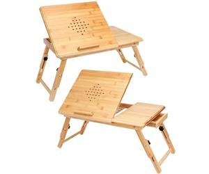 CASARIA® 2X Table de lit Pliable Support Ordinateur Portable réglable inclinable Bambou Bureau de lit tiroir Rangement