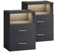 Casaria® 2X Table de Nuit avec éclairage LED Touch Anthracite 40x28x55cm en Bois 2 tiroirs Table de Chevet Chambre à Coucher