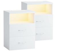 Casaria® 2X Table de Nuit avec éclairage LED Touch Blanc 40x28x55cm en Bois 2 tiroirs Table de Chevet Chambre à Coucher
