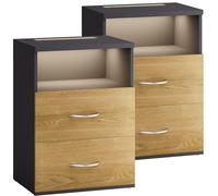 Casaria® 2X Table de Nuit avec éclairage LED Touch Bois Gris 40x28x55cm en Bois 2 tiroirs Table de Chevet Chambre à Coucher