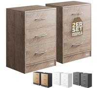 Casaria 2X Table de Nuit Bois 3 tiroirs 54x39x28 cm Table de Chevet Chambre à Coucher Petit Meuble intérieur Rangement
