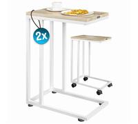 Casaria® 2X Tables d'appoint Bout de canapé avec roulettes Cadre en métal Blanc Desserte de lit Support Ordinateur Portable pour Salon Bureau Chambre