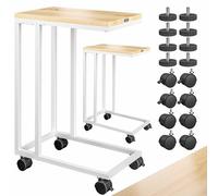 Casaria® 2X Tables d'appoint Bout de canapé avec roulettes Cadre en métal Blanc Desserte de lit Support Ordinateur Portable pour Salon Bureau Chambre