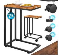 Casaria® 2X Tables d'appoint Bout de canapé avec roulettes Cadre en métal Noir Desserte de lit Support Ordinateur Portable pour Salon Bureau Chambre