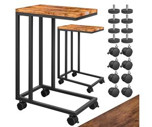 Casaria® 2X Tables d'appoint Bout de canapé avec roulettes Cadre en métal Noir Desserte de lit Support Ordinateur Portable pour Salon Bureau Chambre