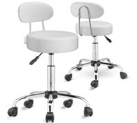 Casaria® 2X Tabouret à roulettes Blanc avec Dossier Confortable pivotable 360° réglable en Hauteur avec Repose-Pieds Bureau