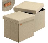 CASARIA® 2x Tabouret cube beige avec espace de rangement Pouf 38 x 38 x 38 cm Coffre de rangement similicuir Repose-pied