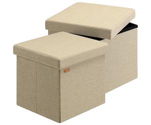 Casaria® 2X Tabouret Cube Beige avec Espace de Rangement Pouf 38 x 38 x 38 cm Coffre de Rangement Similicuir Repose-Pied