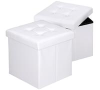 Casaria® 2X Tabouret Cube Blanc avec Espace de Rangement Pouf 38 x 38 x 38 cm Coffre de Rangement Similicuir Repose-Pied