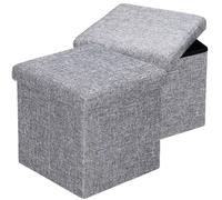 Casaria® 2X Tabouret Cube Gris avec Espace de Rangement Pouf 38 x 38 x 38 cm Coffre de Rangement Similicuir Repose-Pied