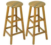 CASARIA® 2x Tabourets de bar chaises hautes bois d'acacia assise ronde avec repose-pieds hauteur 76 cm style rustique