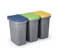 Casaria® 3x Poubelle cuisine 25L 39x24cm couvercle inodore sac poubelle système de tri sélectif déchets salle de bain bureau poubelle cuisine 3 bacs