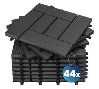 Casaria® 44x Dalles WPC clipsables 30x30cm Dalle terrasse extérieur antidérapant Sol Jardin caillebotis résistant UV intempéries Imitation Bois Composite Balcon mosaïque Anthracite