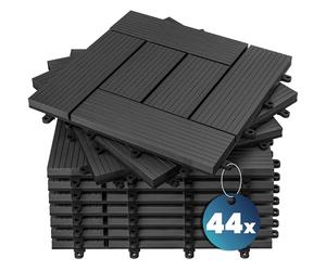 Casaria® 44x Dalles WPC clipsables 30x30cm Dalle terrasse extérieur antidérapant Sol Jardin caillebotis résistant UV intempéries Imitation Bois Composite Balcon mosaïque Anthracite