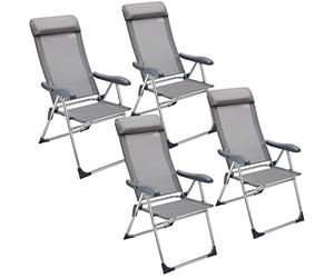 Casaria 4X chaises de Jardin Pliantes en Aluminium avec accoudoirs Dossier Haut réglable en 7 Positions Plage Piscine Camping