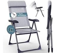 Casaria® 4X Chaises de Jardin Pliantes Gris Chiné en Aluminium avec accoudoirs Dossier réglable Plage Piscine Camping Voyage