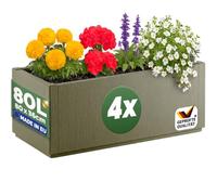Casaria® 4X Jardinière Ethica Vert Olive 80x36x36cm 80L Résistante Fond d'écoulement - Bac à Fleurs Pot de Fleurs Jardin Balcon