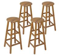 4x Tabourets de bar bois d'acacia assise ronde avec repose-pieds hauteur 76 cm
