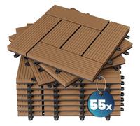 Casaria® 55x Dalles WPC clipsables 30x30cm Dalle terrasse extérieur antidérapant Sol Jardin caillebotis résistant UV intempéries Imitation Bois Composite Balcon mosaïque Terre Cuite