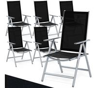 Casaria® 6X Chaises de Jardin Pliantes Aluminium 120kg Dossier Haut réglable 8 Positions Chaise Camping Balcon terrasse résistant intempéries Argent