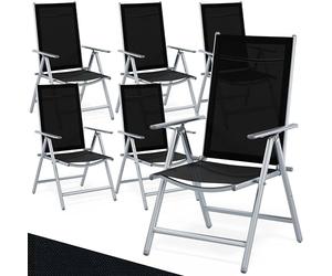 Casaria® 6X Chaises de Jardin Pliantes Aluminium 120kg Dossier Haut réglable 8 Positions Chaise Camping Balcon terrasse résistant intempéries Argent