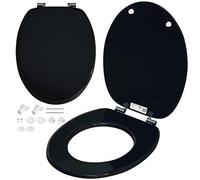 CASARIA® Abattant WC Frein de Chute Forme O en Bois MDF - Noir | Siège de Toilettes avec Abaissement Automatique, Couvercle avec Fermeture Amortie, Montage Facile et Charnières Prémontées