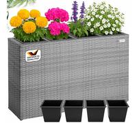 Casaria Bac à Fleurs polyrotin Gris 4 Compartiments Pot intérieur 95x27x60cm Pot de Fleurs bac Vertical intérieur extérieur