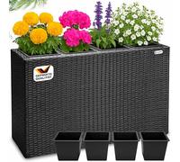 Casaria Bac à Fleurs polyrotin Noir 4 Compartiments Pot intérieur 95x27x60cm Pot de Fleurs bac Vertical intérieur extérieur