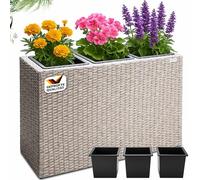 Casaria Bac à Fleurs polyrotin crème 3 Compartiments 83x30,5x60 cm Pot de Fleurs Vertical intérieur extérieur