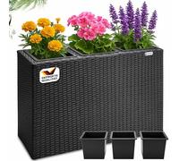 Casaria Bac à Fleurs polyrotin Noir 3 Compartiments 83x30,5x60 cm Pot de Fleurs Vertical intérieur extérieur